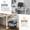 Under desk printer stand in black with wheels, featuring a sturdy tabletop and storage shelf for organized space.