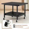 Black under desk printer stand with 4 wheels, locking mechanism, and storage shelf for organized space.