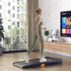 Under desk walking pad treadmill with LED touch screen, watch-like remote, and 7-layer running belt for home or office.