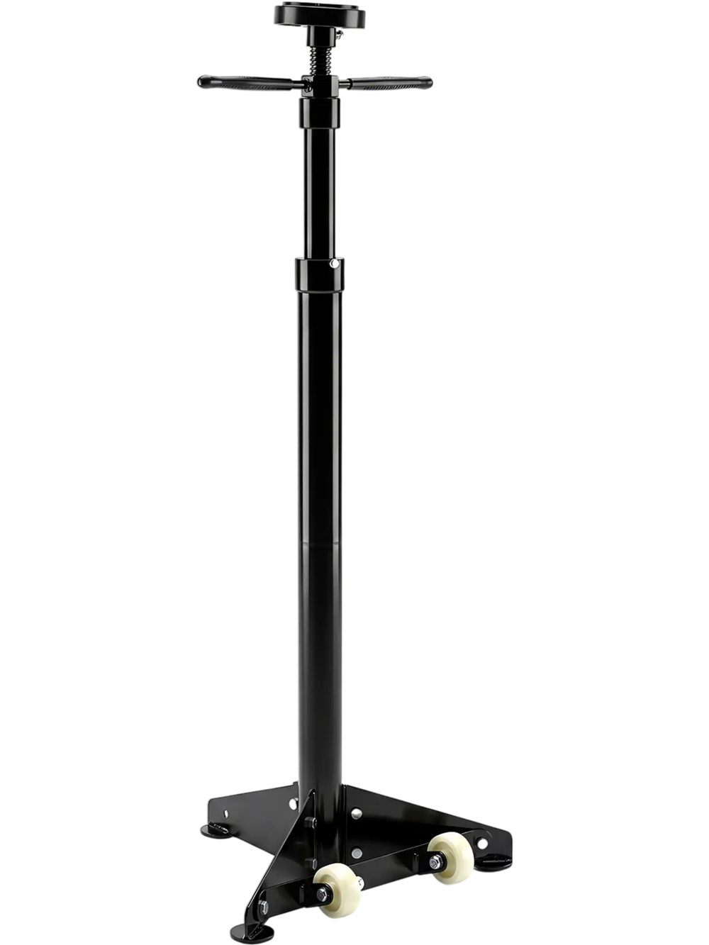 Underhoist support stand in black with adjustable height, 0.75 ton capacity, and triangular base for stability.