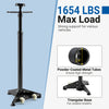 Underhoist support stand in black with a 1654 lbs load capacity, featuring a triangular base for stability and adjustable height.