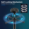 Underhoist support stand features a self-locking mechanism, adjustable height, and a triangular base for stability.
