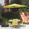Universal offset umbrella base in black with wheels and handles, designed for easy transportation and stability.