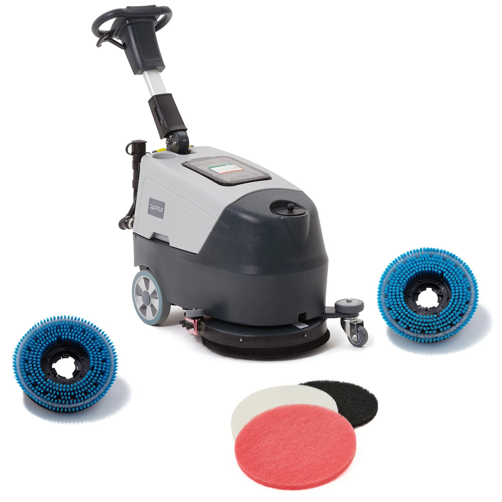 Dapper Supply Floor Scrubber Walk-Behind 16" Brush 21.5" Squeegee with 3 Scrubbing Pads New