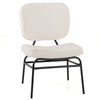 Beige upholstered accent chair with Sherpa fabric and sponge padding, featuring a metal frame for ergonomic support.