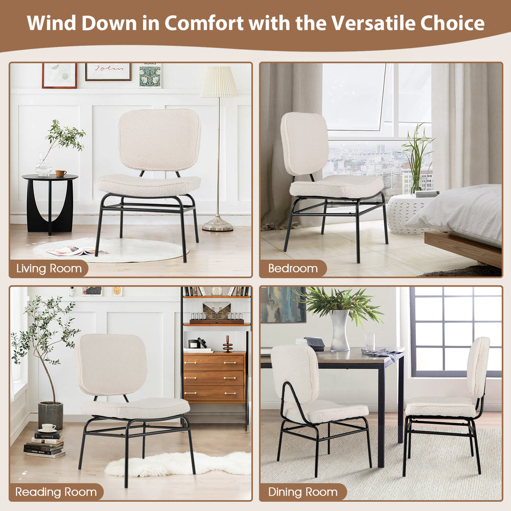 Upholstered accent chair in beige with Sherpa fabric, showcasing ergonomic design for versatile home use.