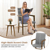 High-back upholstered accent chair in gray with solid wood frame, ideal for living rooms and bedrooms.