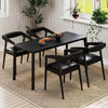 Black upholstered armchairs with cozy backrest and padded seat cushion, perfect for dining or living room settings.