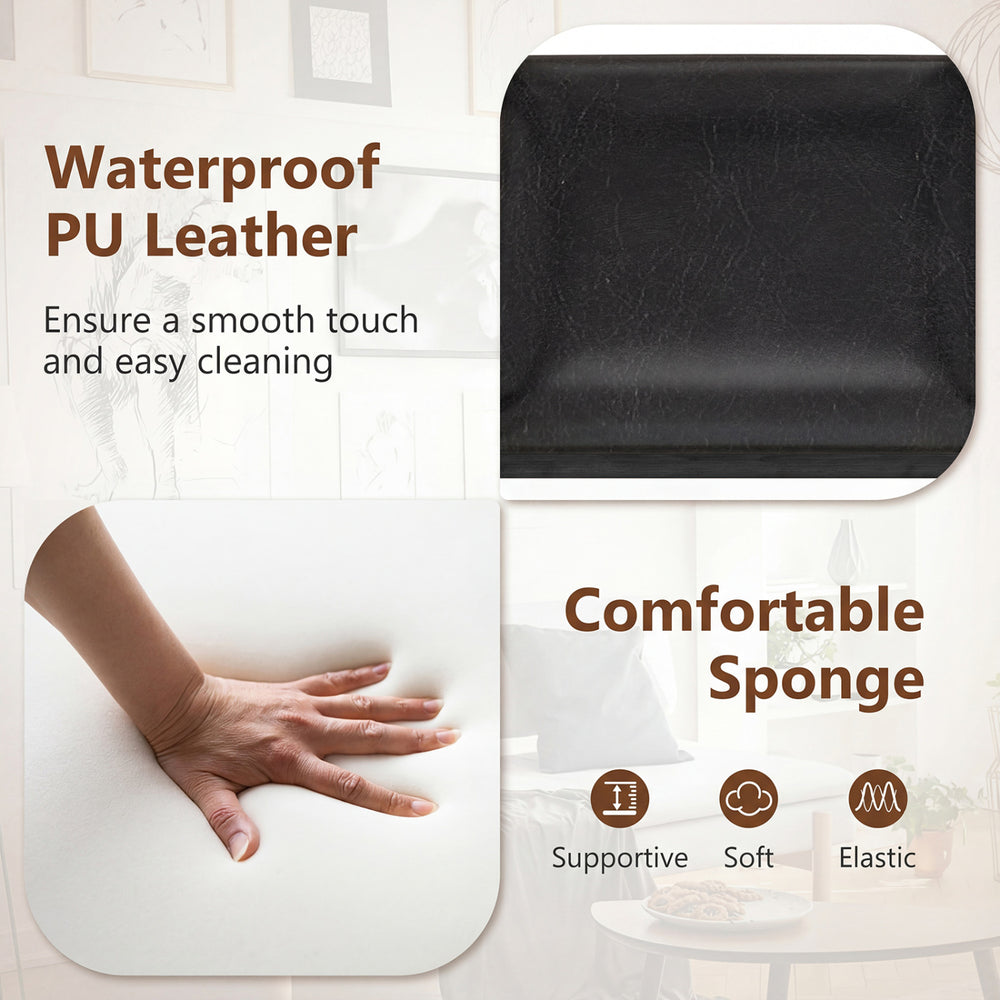 Black upholstered armchair close-up showing waterproof PU leather and comfortable sponge for easy cleaning and support.