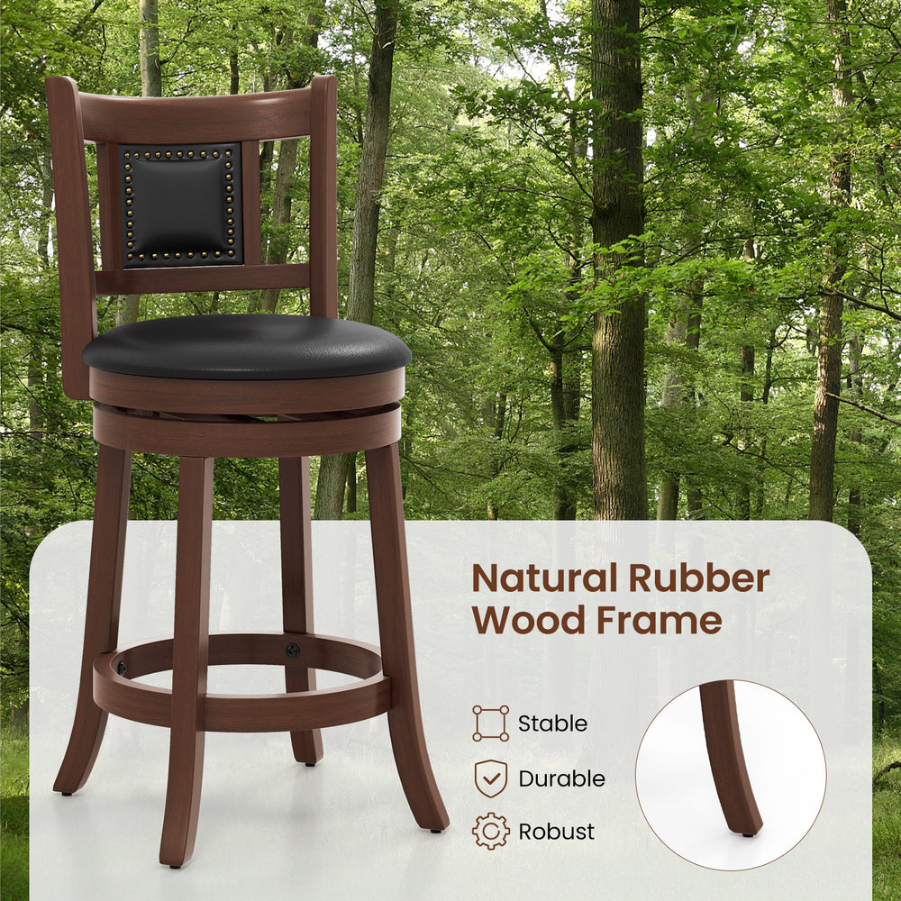 Upholstered bar stool with curved backrest and footrest, made of natural rubber wood, perfect for kitchen islands or.