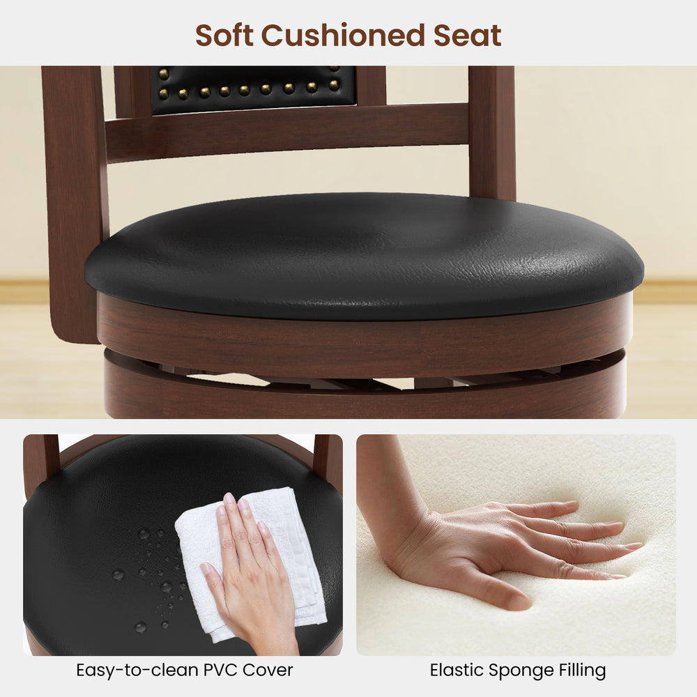 Soft cushioned seat of a 25.5-inch upholstered bar stool with easy-to-clean PVC cover and elastic sponge filling.
