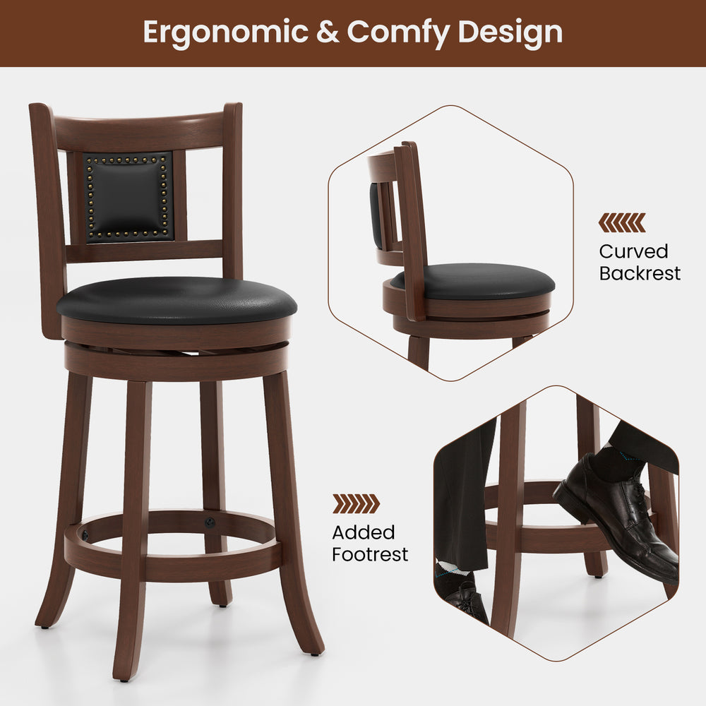 Upholstered bar stool with curved backrest and footrest, 25.5 inches, ideal for kitchen islands and home bars.