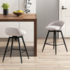 Gray upholstered bar stools set of 2 with backrest and footrest, ideal for kitchen islands or cafes.