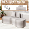 Curved upholstered sofa in gray with two cozy pillows, ideal for living rooms and apartments, no assembly needed.