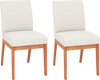 Beige upholstered dining chairs set of 2 with rubber wood legs, featuring padded seats and curved backrests for comfort.
