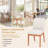 Beige upholstered dining chair with rubber wood legs, featuring a cushioned seat and curved backrest for comfort.