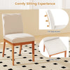 Beige upholstered dining chair with rubber wood legs, featuring a wide seat and tilt backrest for comfort.