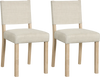 Set of 2 upholstered dining chairs in beige with solid rubber wood legs, offering comfort and rustic style for dining spaces.