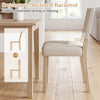 Upholstered dining chair with solid rubber wood legs features an ergonomic inclined backrest for extended comfort and support.