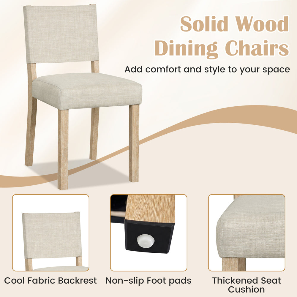 Upholstered dining chair with solid rubber wood legs in beige, featuring a thickened seat cushion for comfort and support.