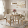 Upholstered dining chairs with solid rubber wood legs in beige, offering comfort and rustic style for dining rooms.