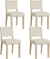 Set of 4 upholstered dining chairs in beige with solid rubber wood legs, featuring ergonomic backrests for comfort.