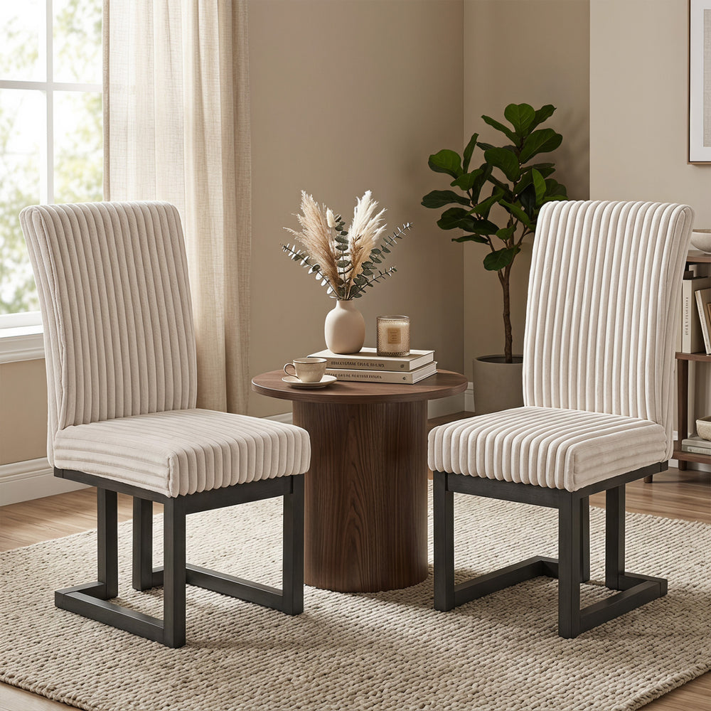Upholstered Dining Chairs Set of 2 with Rubber Wood Legs and Padded Seat for Dining Room-Beige - Gallery View 1 of 7
