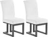 Set of 2 white upholstered dining chairs with rubber wood legs and padded seats for stylish dining room comfort.