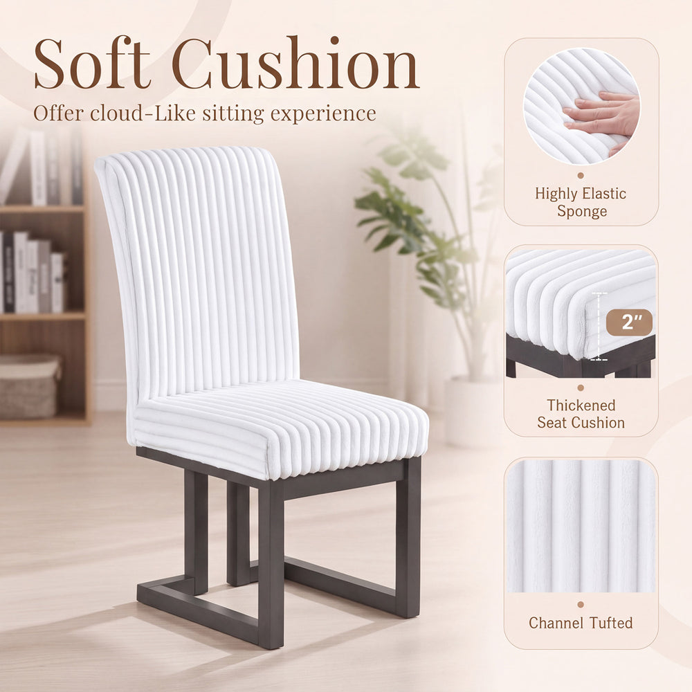 Upholstered dining chair with rubber wood legs and soft-padded cushion for a comfortable dining experience.