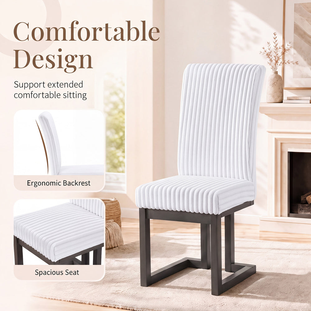 Upholstered dining chair with rubber wood legs, ergonomic backrest, and soft-padded seat for comfortable dining.