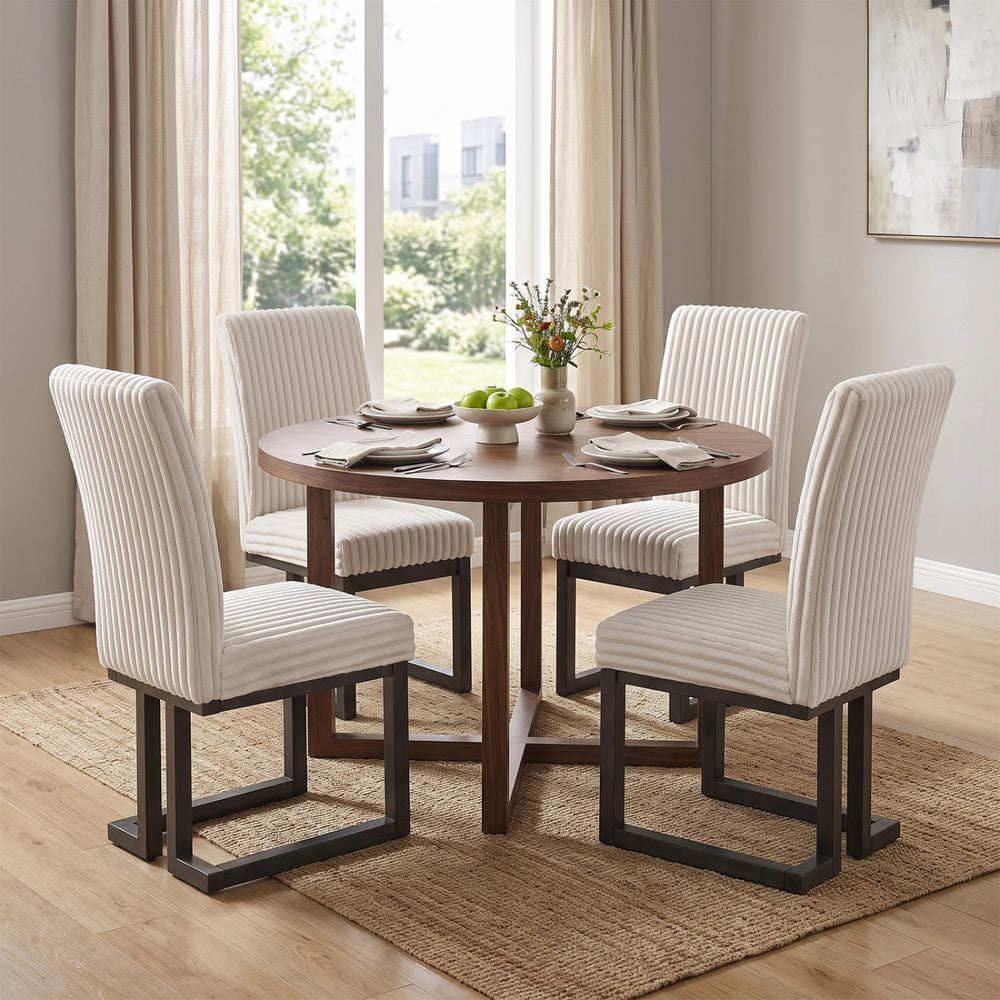 Upholstered Dining Chairs Set of 4 with Rubber Wood Legs and Padded Seat for Dining Room-Beige - Gallery View 1 of 6