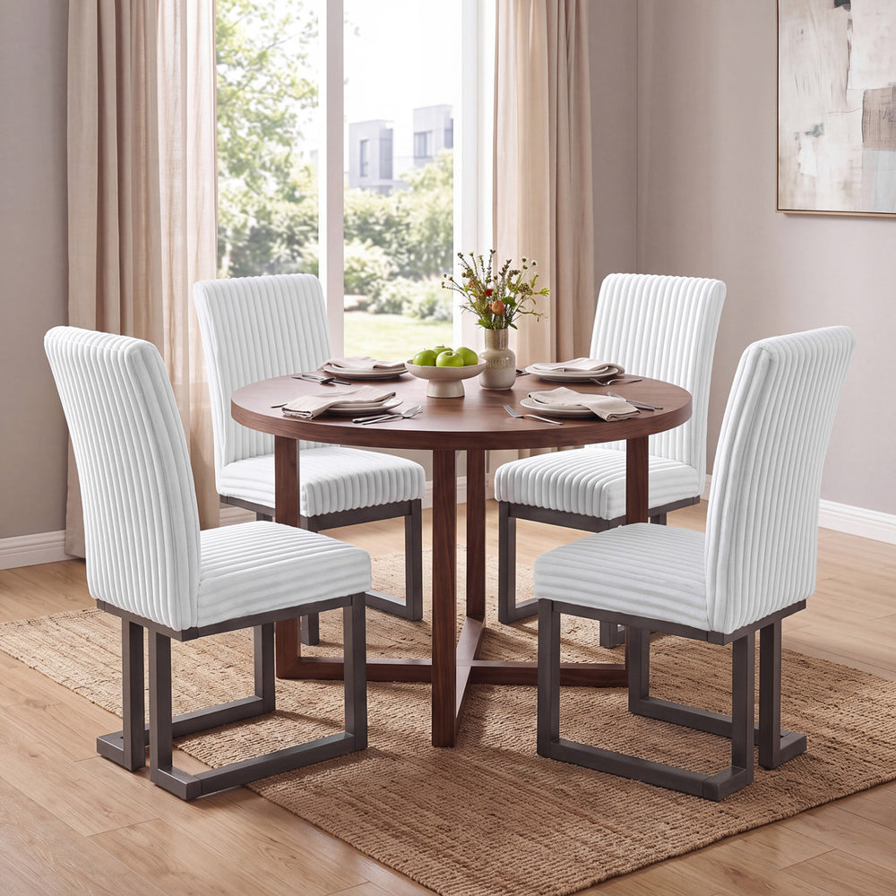 Upholstered Dining Chairs Set of 4 with Rubber Wood Legs and Padded Seat for Dining Room-White - Gallery View 1 of 6