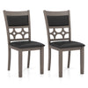 Set of 2 gray upholstered dining chairs with padded backrest, solid wood frame, and stylish patterned design for.