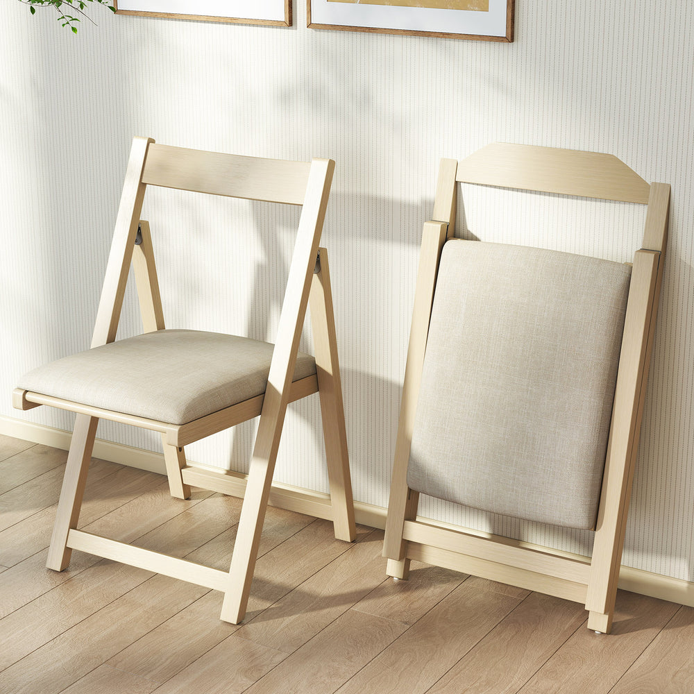 Folding Upholstered Dining Chair Set of 4 with Curved Backrest-Beige - Gallery View 1 of 10