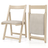Folding upholstered dining chair with curved backrest in beige, featuring a sturdy rubber wood frame for easy storage.