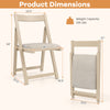 Folding upholstered dining chair dimensions with curved backrest, beige fabric, and sturdy rubber wood frame for easy.