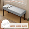 Upholstered entryway bench in gray with padded seat, solid rubber wood legs, ideal for bedroom or living room use.