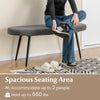 Gray upholstered entryway bench with heavy-duty metal frame, accommodating 2 people and holding up to 660 lbs.