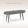Dimensions of the 47-inch upholstered entryway bench with a gray furry fabric and sturdy metal frame for versatile use.