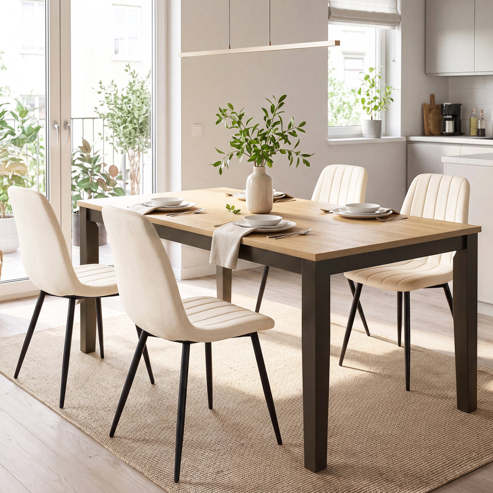 Upholstered Fabric Dining Chairs Set of 4 with Sturdy Metal Legs and Curved Backrest-Beige - Gallery View 1 of 9