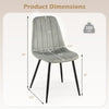 Gray upholstered dining chair with sturdy metal legs, ergonomic design, and dimensions for comfortable seating.
