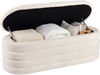 Upholstered fabric storage ottoman bench in white with lift-top lid, 29-gallon capacity, ideal for bedroom or entryway.