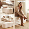 Upholstered fabric storage ottoman bench in white, featuring a lift-top lid for clutter-free storage, ideal for bedroom.