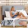 Upholstered headboard in gray faux linen fabric with soft sponge cushioning, perfect for queen/full size beds.