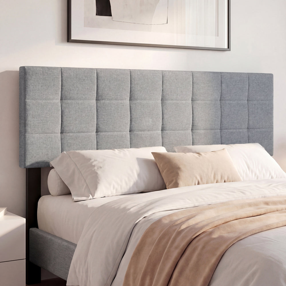 Quilted gray upholstered headboard for queen/full size bed, featuring soft cushioning and modern design for stylish.