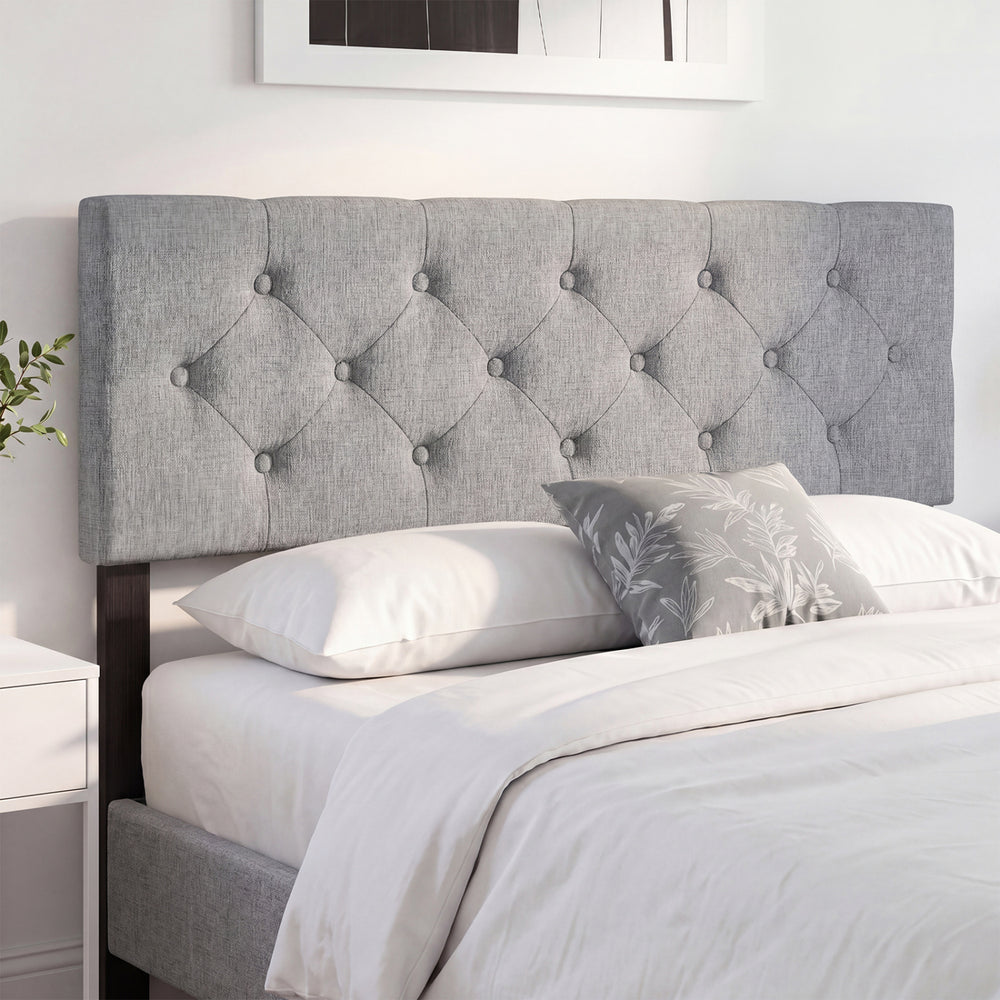 Upholstered Headboard Queen/Full Size Tufted Linen Fabric Bed Frame Mount Panel-Gray - Gallery View 1 of 10