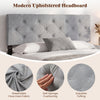 Modern tufted upholstered headboard in gray faux linen fabric with soft sponge cushioning for queen/full size beds.