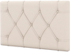 Beige upholstered headboard for twin size bed with button tufted design, adjustable height, and sturdy MDF frame.