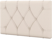 Beige upholstered headboard for twin size bed with button tufted design, adjustable height, and sturdy MDF frame.