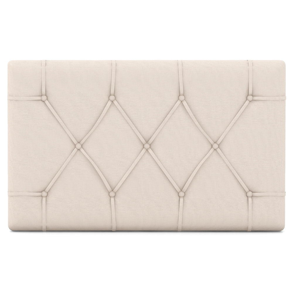 Beige upholstered headboard for twin size bed featuring a button tufted design and adjustable height for stylish.